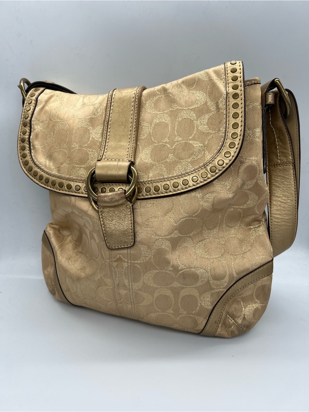 Coach vintage Metallic Gold Signature Crossbody Shoulder Bag